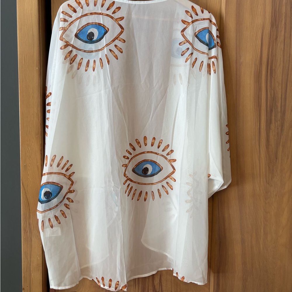 Evil Eye Top, kimono, evil eye cover up, White Kimono, Protection eye, good luck - Picture 3 of 8